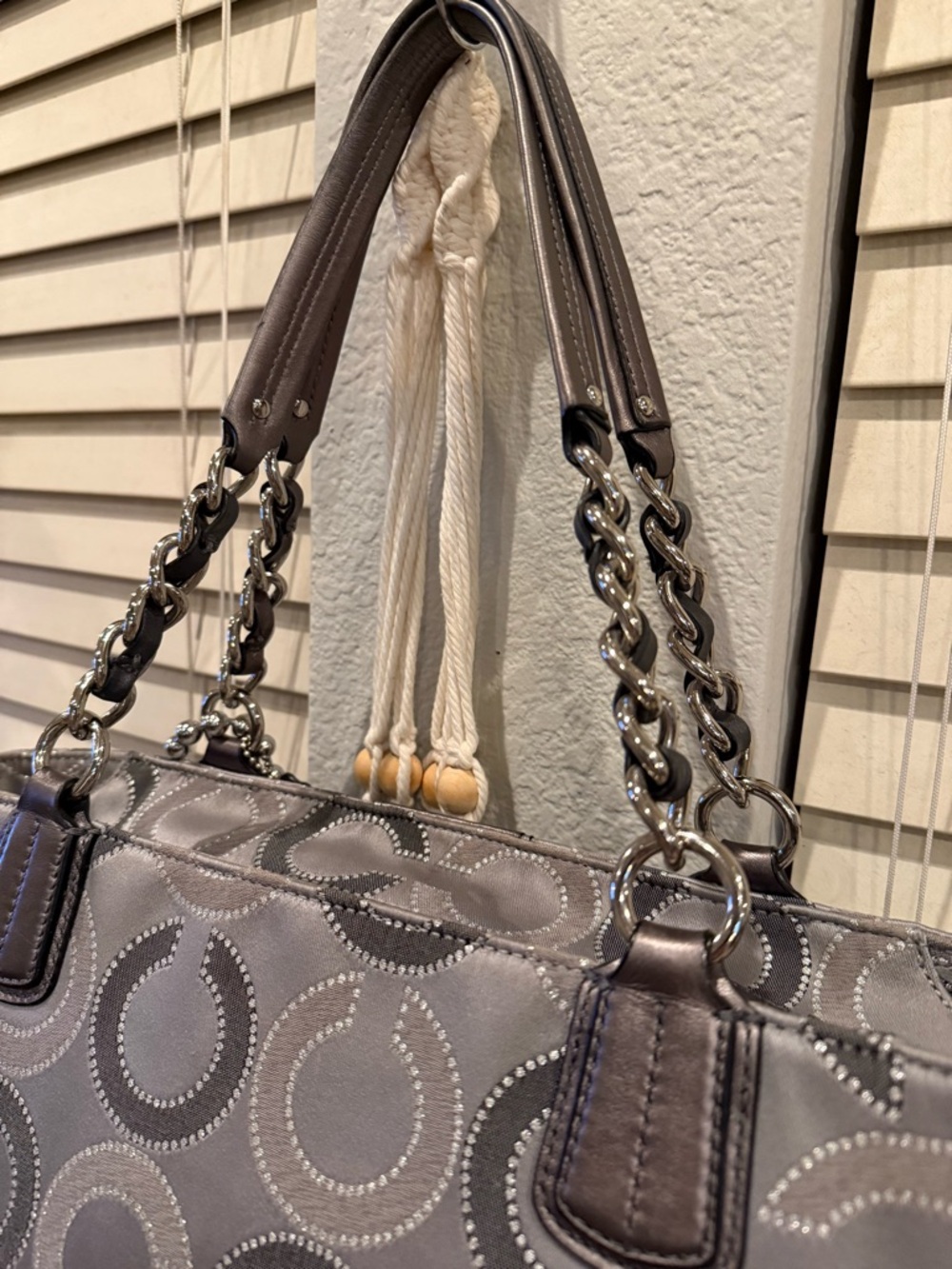 Coach Madison Op Art Sateen Tote in Gray/Silver - Picture 6 of 13